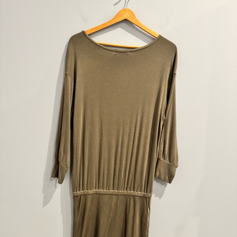Michael Stars Nadia Mixed Fabric Satin Midi Dress in Olive Green, Size S - Picture 11 of 12